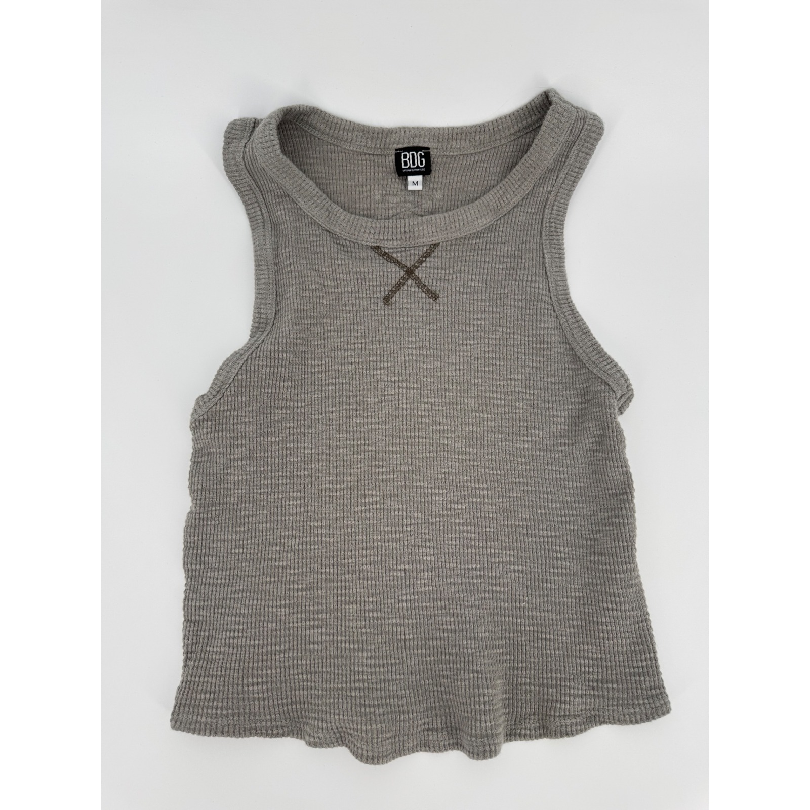 Bdg Urban Outfitters Grey Waffle Knit Tank Top Thermal Cross Stitch Medium